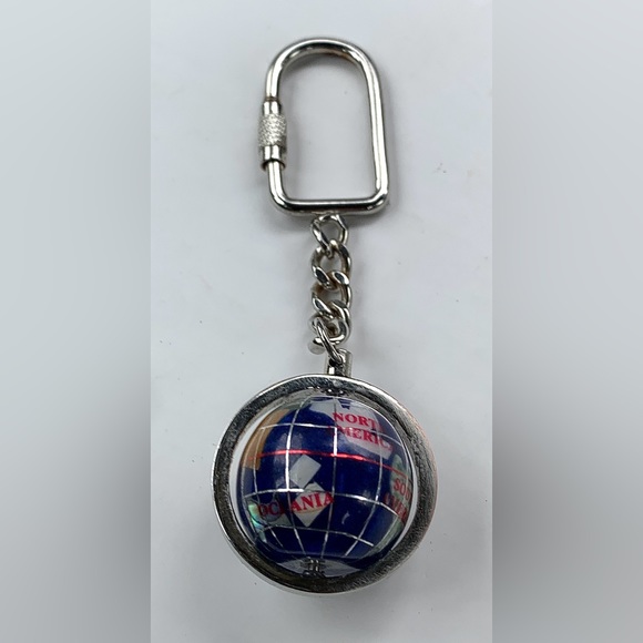 Vtg Silver Tone Metal Multi Stone Opalite Rock Inlaid World Globe Keychain - Picture 4 of 9